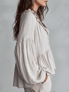 Women Ruffle Boho Blouse Long Sleeve Vintage Inspired White - Image 8