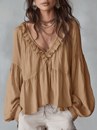Women Ruffle Boho Blouse Long Sleeve Vintage Inspired White - Image 5