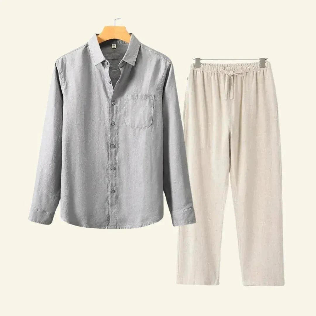 Men's Two Piece Linen Shirt Pants Set - Image 8