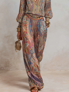 Women Paisley Print Wide Leg Pants Set - Image 4