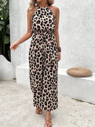 Women Leopard Print Halter Neck Wide Leg Jumpsuit - Image 4