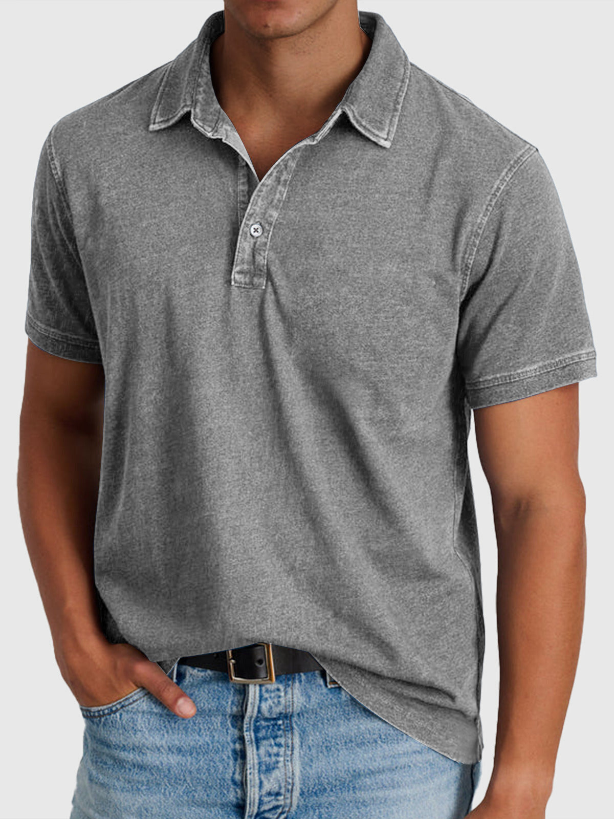 Martin | Men’s Cotton-Denim Short Sleeve Polo - Image 3