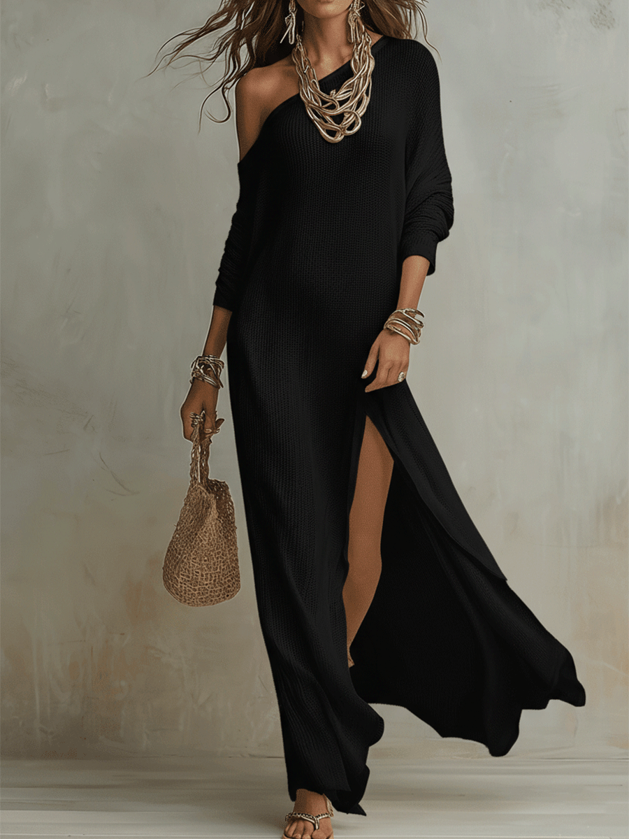 Women Ivory One Shoulder Textured Maxi Dress Bohemian - Image 2