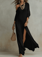 Women Ivory One Shoulder Textured Maxi Dress Bohemian - Image 2