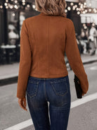 Women Faux Suede Double-Breasted Open Front Blazer - Image 5