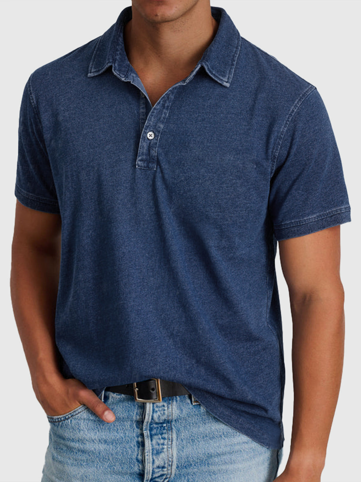 Martin | Men’s Cotton-Denim Short Sleeve Polo - Image 4