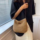 Women Straw Shoulder Bag Vegan Leather Strap - Image 12