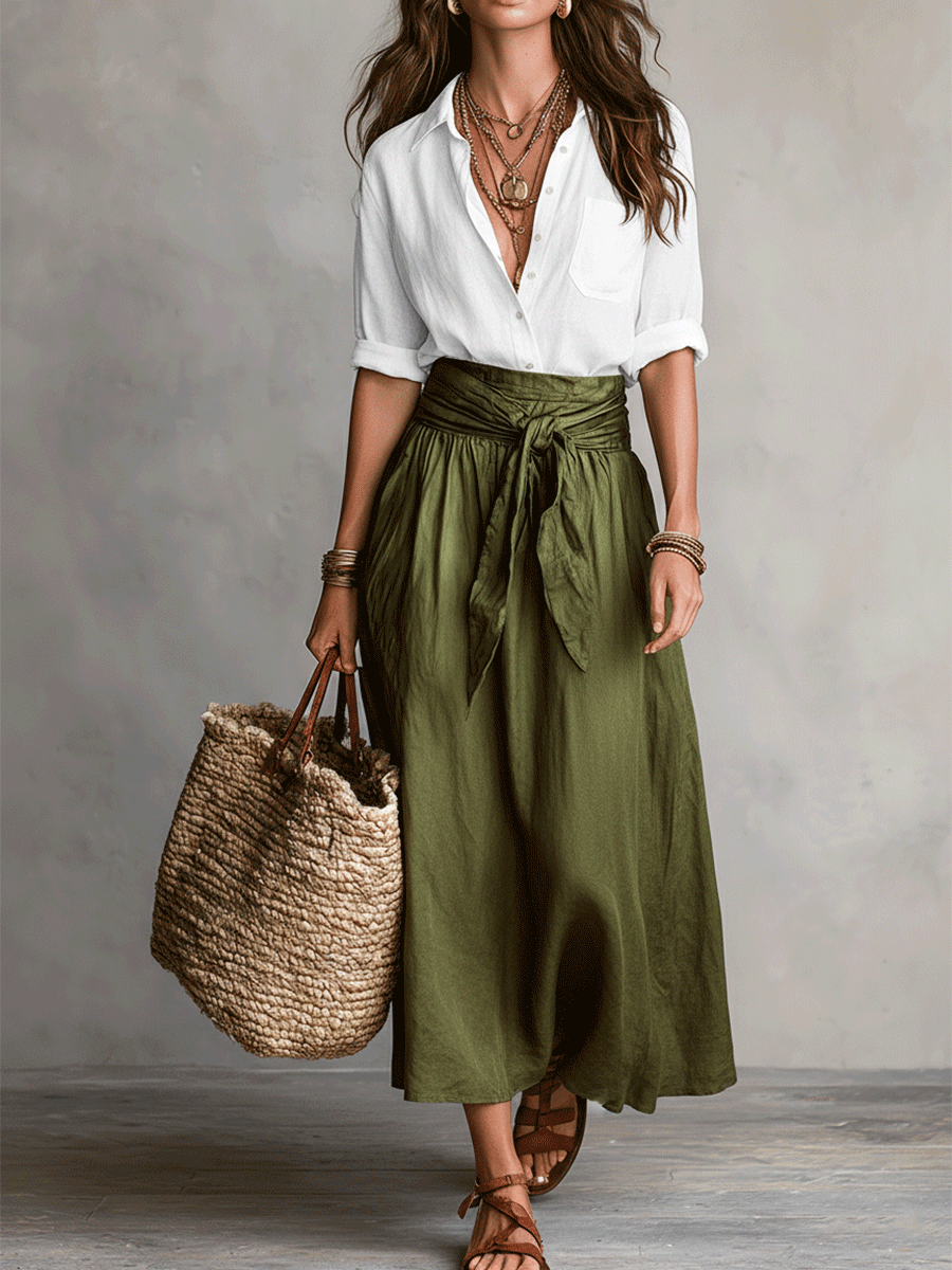 Women Satin Midi Boho Skirt Set Two Piece - Image 4