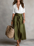 Women Satin Midi Boho Skirt Set Two Piece - Image 4