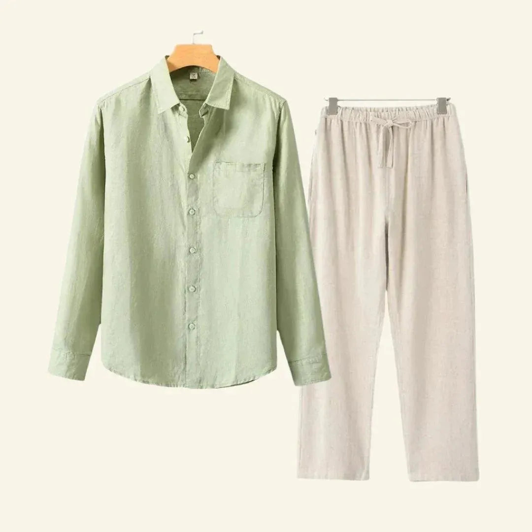 Men's Two Piece Linen Shirt Pants Set - Image 6