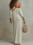 Women Ivory One Shoulder Textured Maxi Dress Bohemian - Image 4