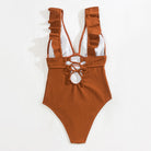 Women Boho One Piece Swimsuit Sexy Ruched Low Back - Image 5