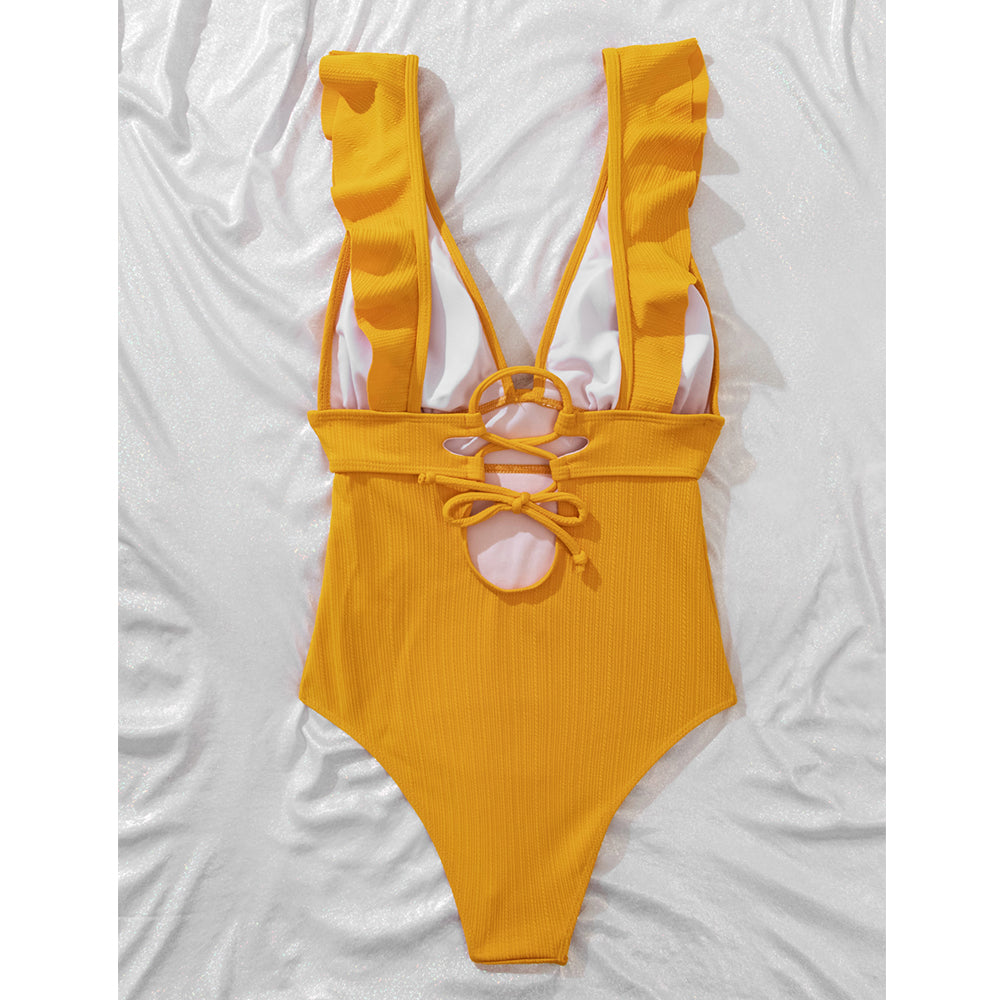 Women Boho One Piece Swimsuit Sexy Ruched Low Back - Image 10