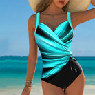 Women Lace Up Color Block One Piece Swimsuit - Image 4