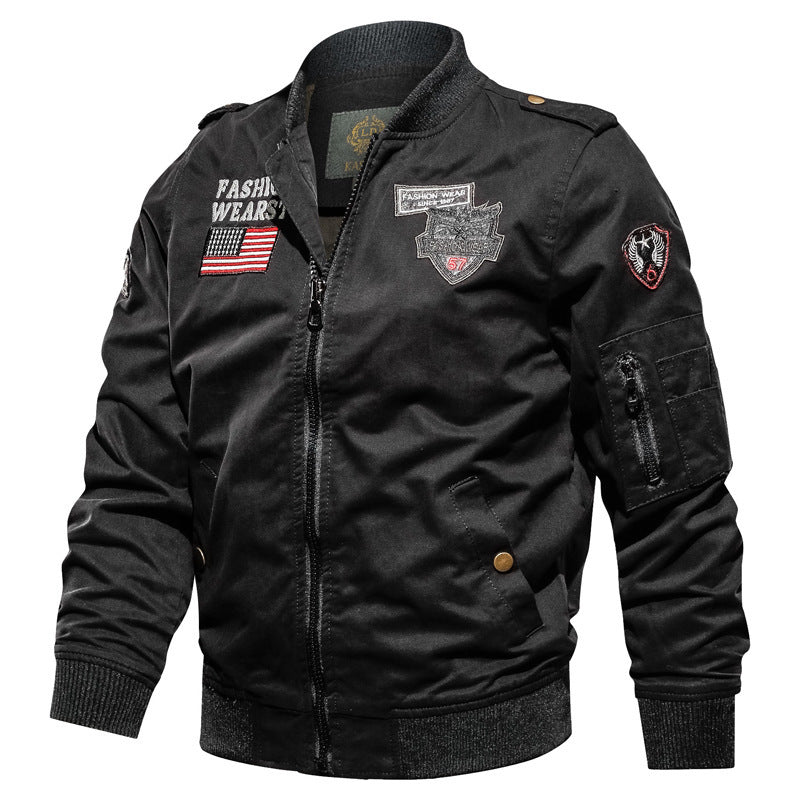 Men's Embroidered Bomber Jacket with Multiple Pockets