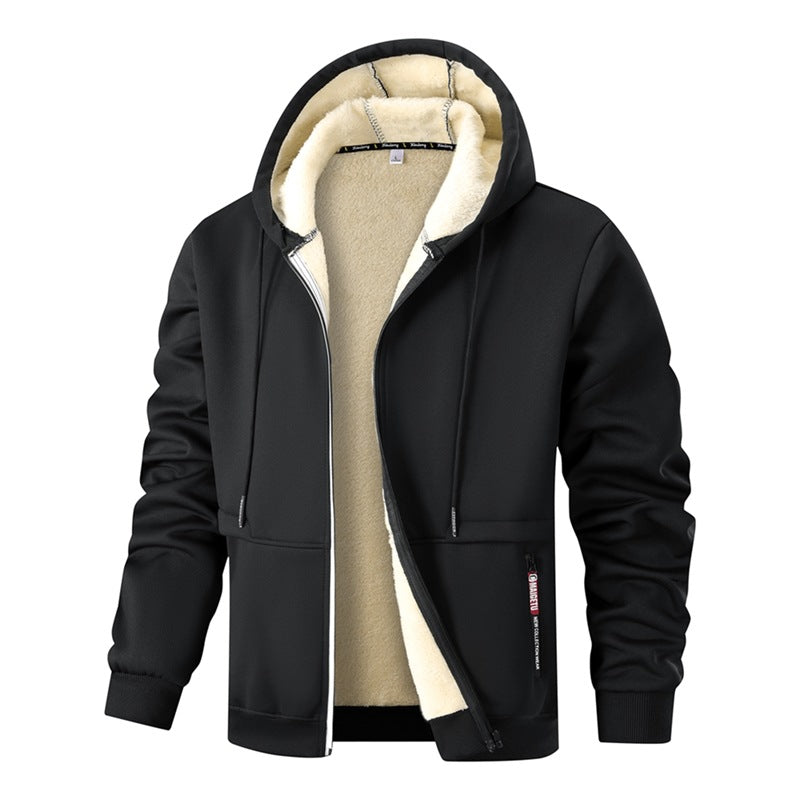 Men's Teddy Fleece-Lined Hooded Jacket with Zip Pockets