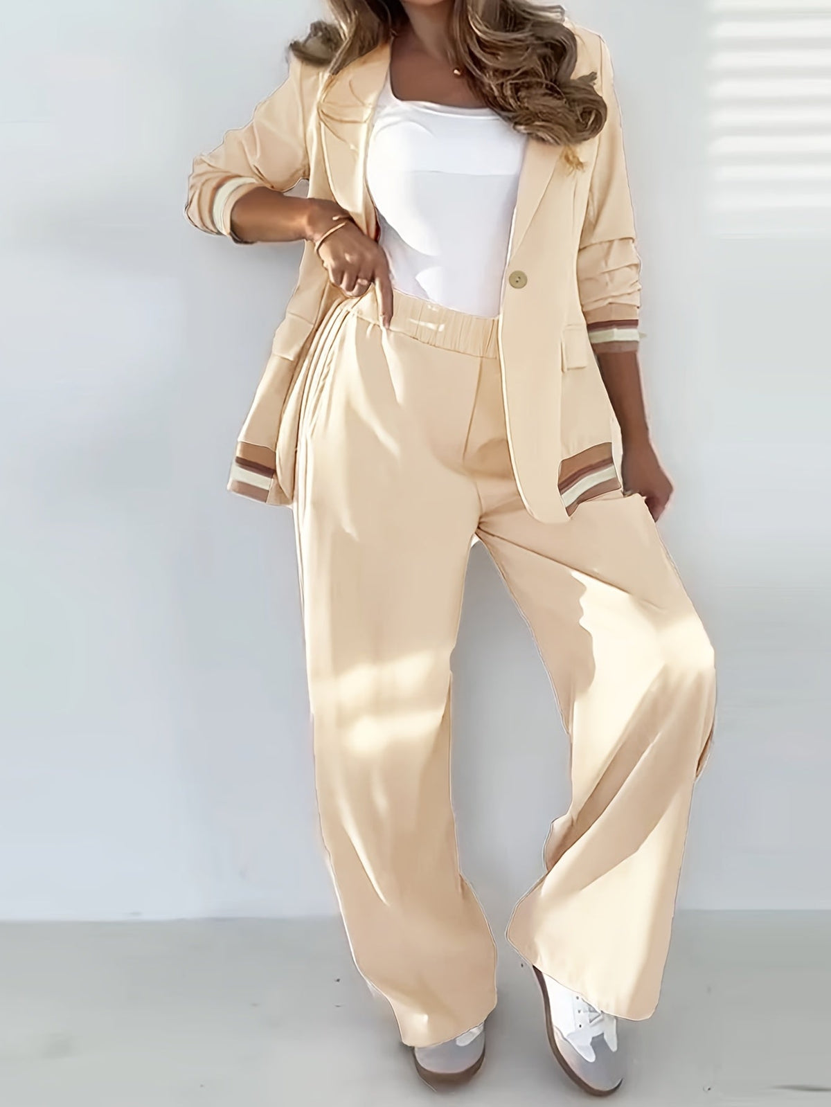 Women 2 Piece Striped Blazer Pants Set Tailored Co-ord - Image 3