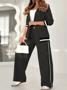 Women 2 Piece Striped Blazer Pants Set Tailored Co-ord - Image 4