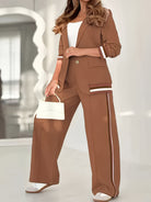 Women 2 Piece Striped Blazer Pants Set Tailored Co-ord
