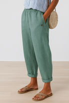 Women Linen Cropped Relaxed Fit Pull-On Pants - Image 4