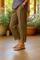 Women Linen Wide Leg Pants Elastic Waist Loose Fit - Image 2