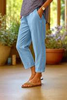 Women Linen Wide Leg Pants Elastic Waist Loose Fit - Image 5