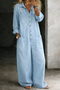 Wide Leg Denim Jumpsuit Button Front