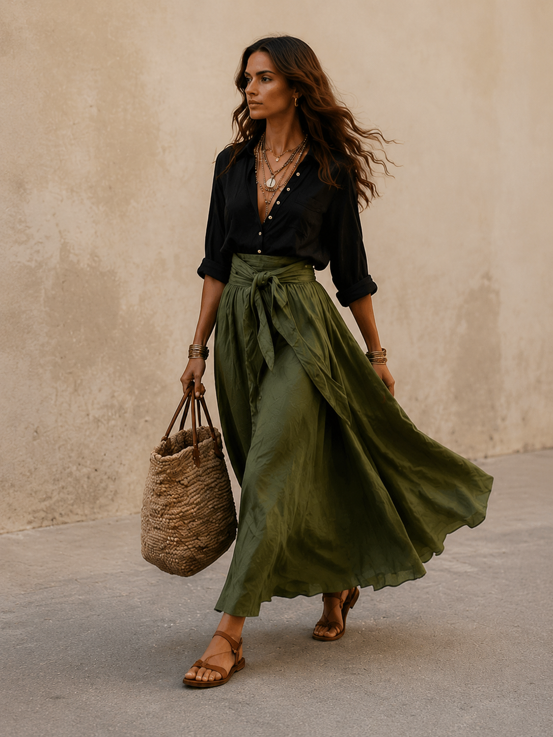 Women Satin Midi Boho Skirt Set Two Piece - Image 2