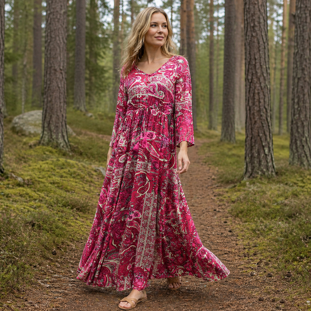 Women Boho Maxi Dress Flowy Casual Long