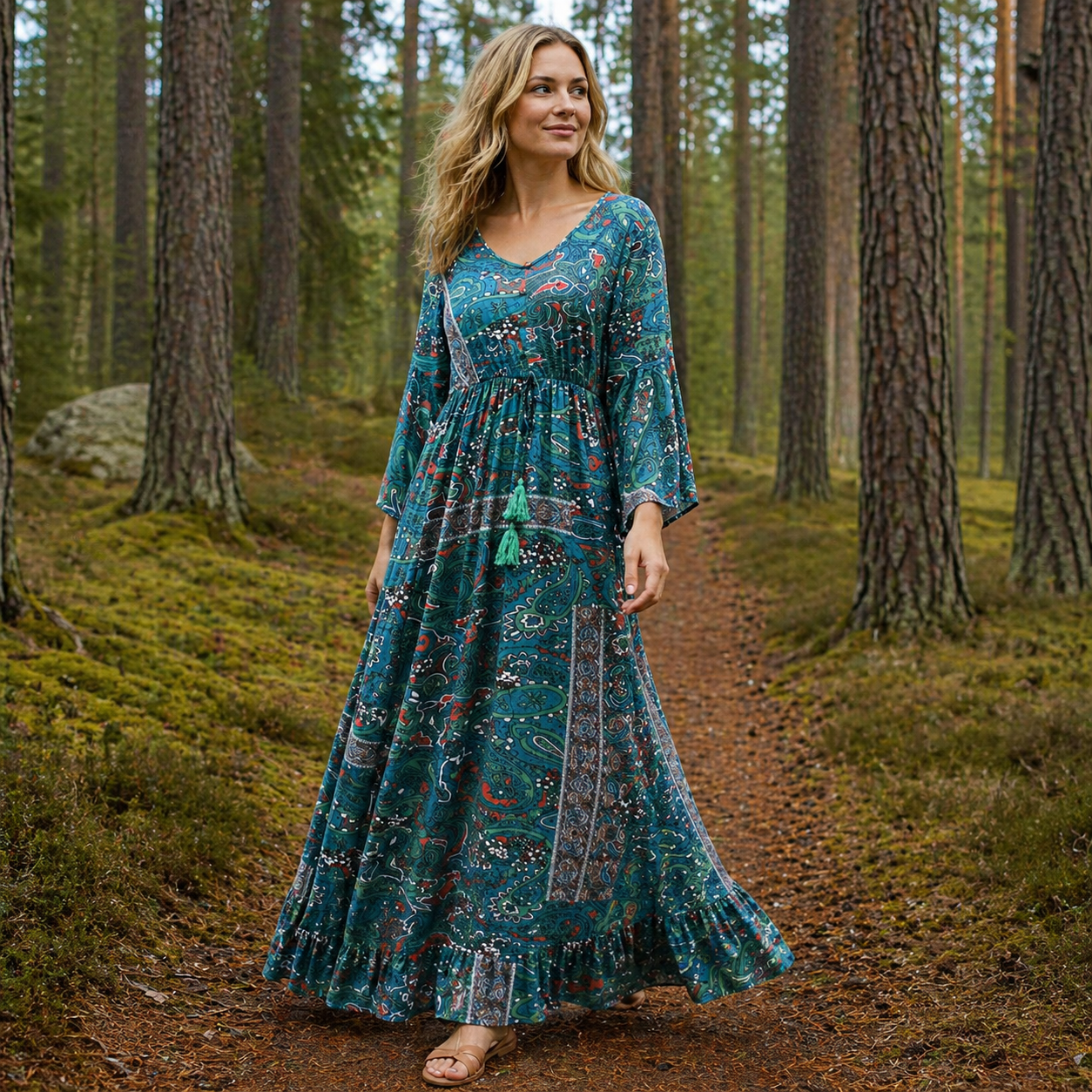 Women Boho Maxi Dress Flowy Casual Long - Image 2