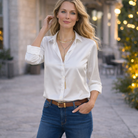 Women Satin Long Sleeve V-Neck Blouse - Image 8