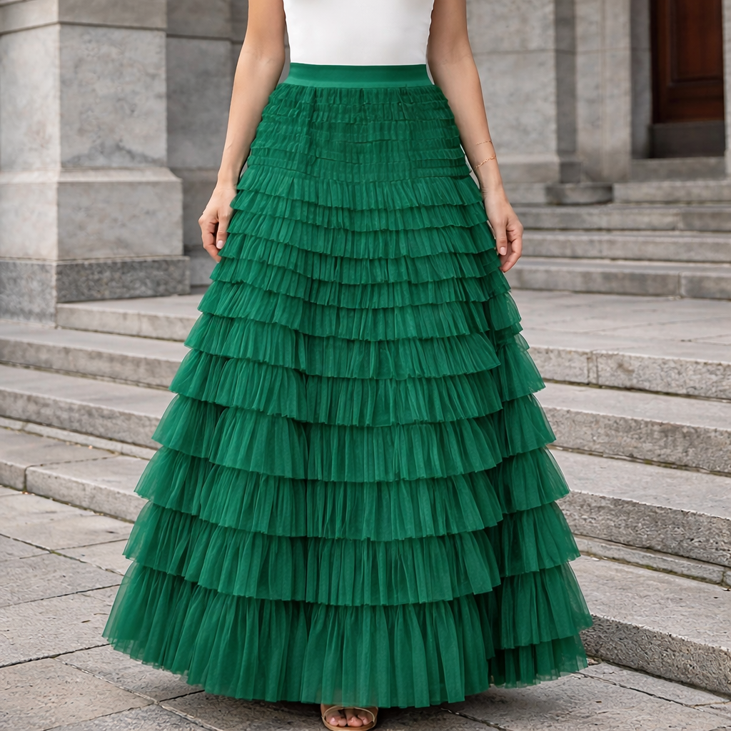 Women Layered Tulle Maxi Skirt