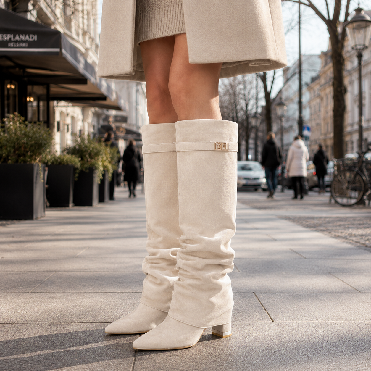 Women's Block Heel Knee High Boots Suede - Image 2