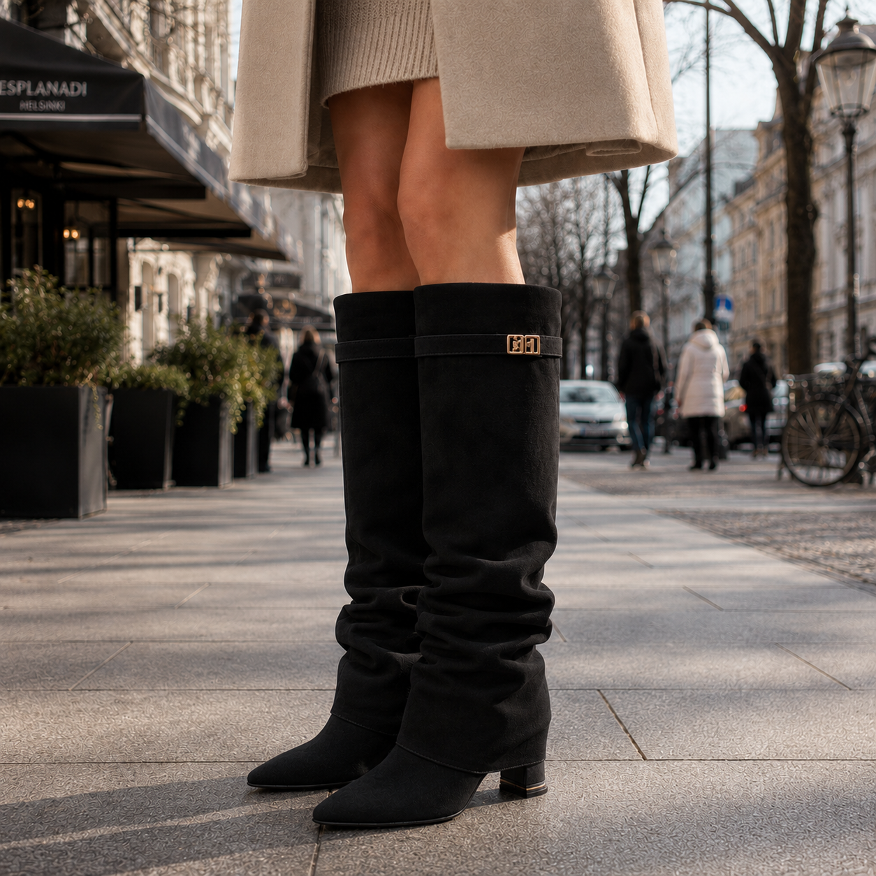 Women's Block Heel Knee High Boots Suede