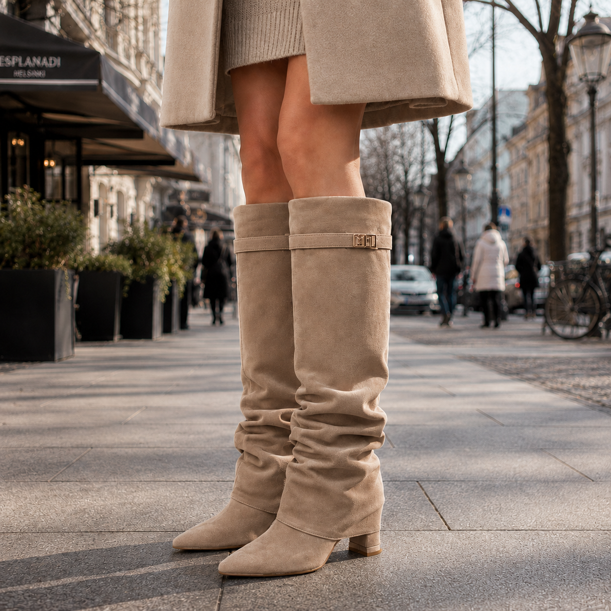 Women's Block Heel Knee High Boots Suede - Image 3