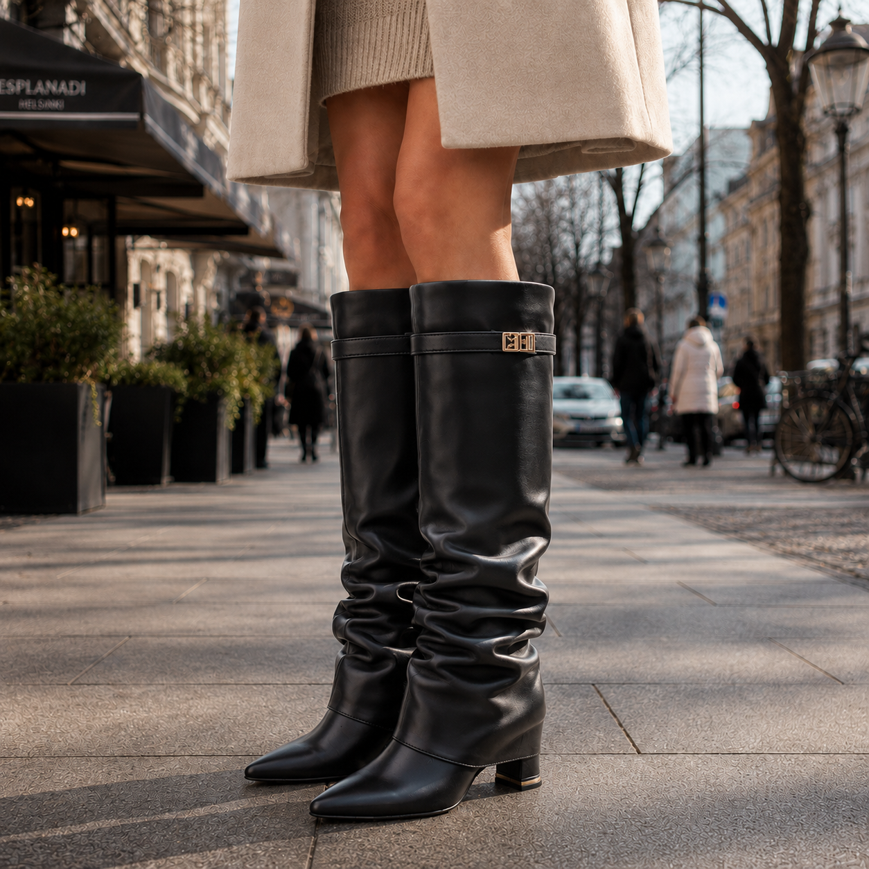 Women's Block Heel Knee High Boots Suede - Image 4