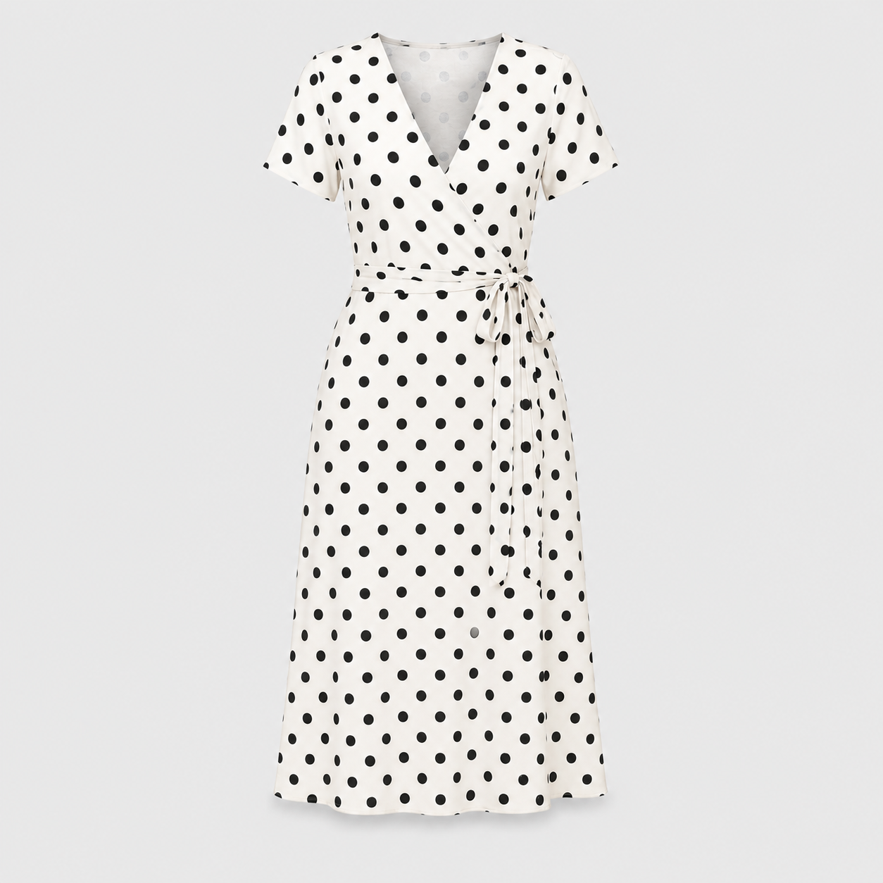 Women Polka Dot Midi Dress Tie Waist Flowy - Image 5