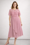 Women Chiffon Lace Midi Dress Short Sleeve