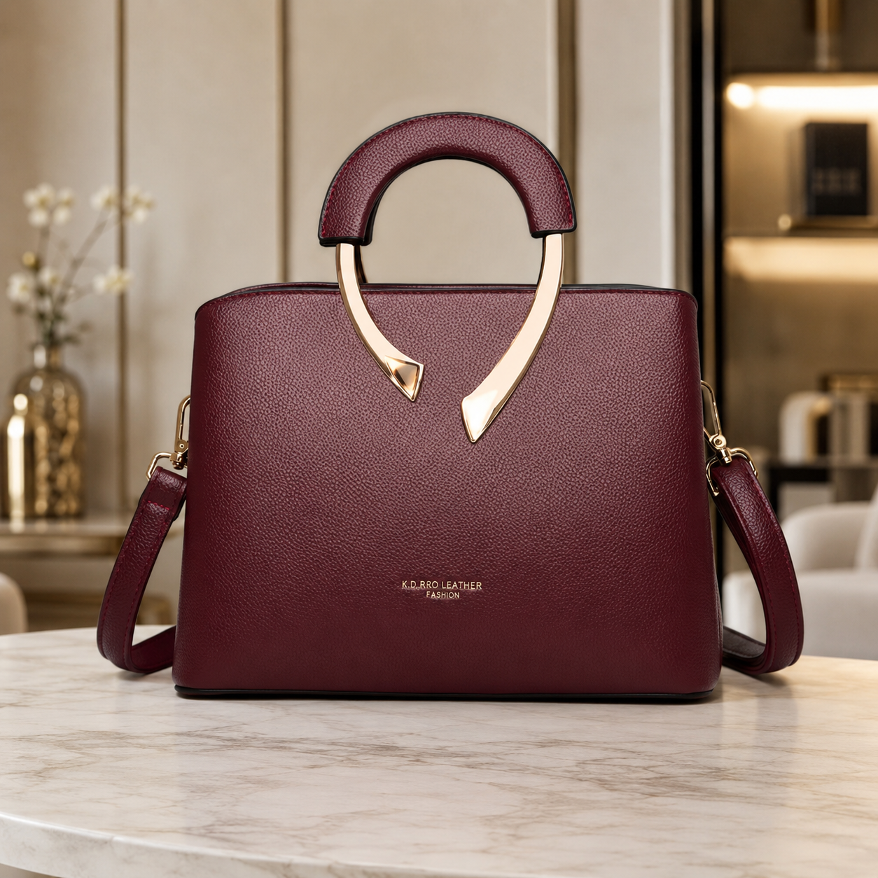 Women Leather Handbag Elegant Tote Shoulder Bag - Image 2