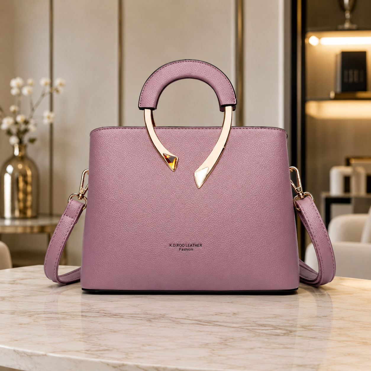 Women Leather Handbag Elegant Tote Shoulder Bag - Image 5
