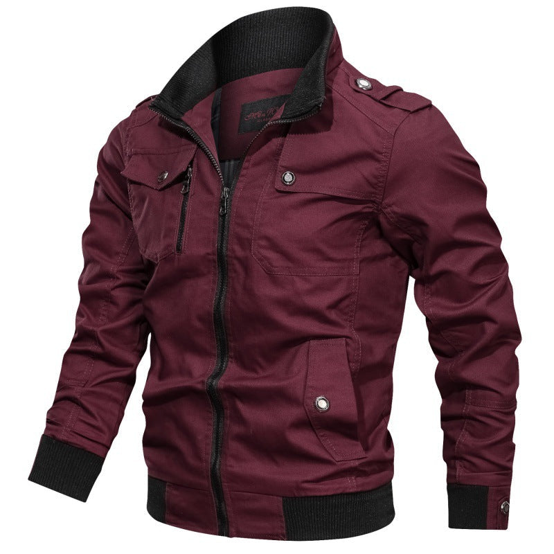 Men's Utility Jacket with Multiple Pockets and High Collar