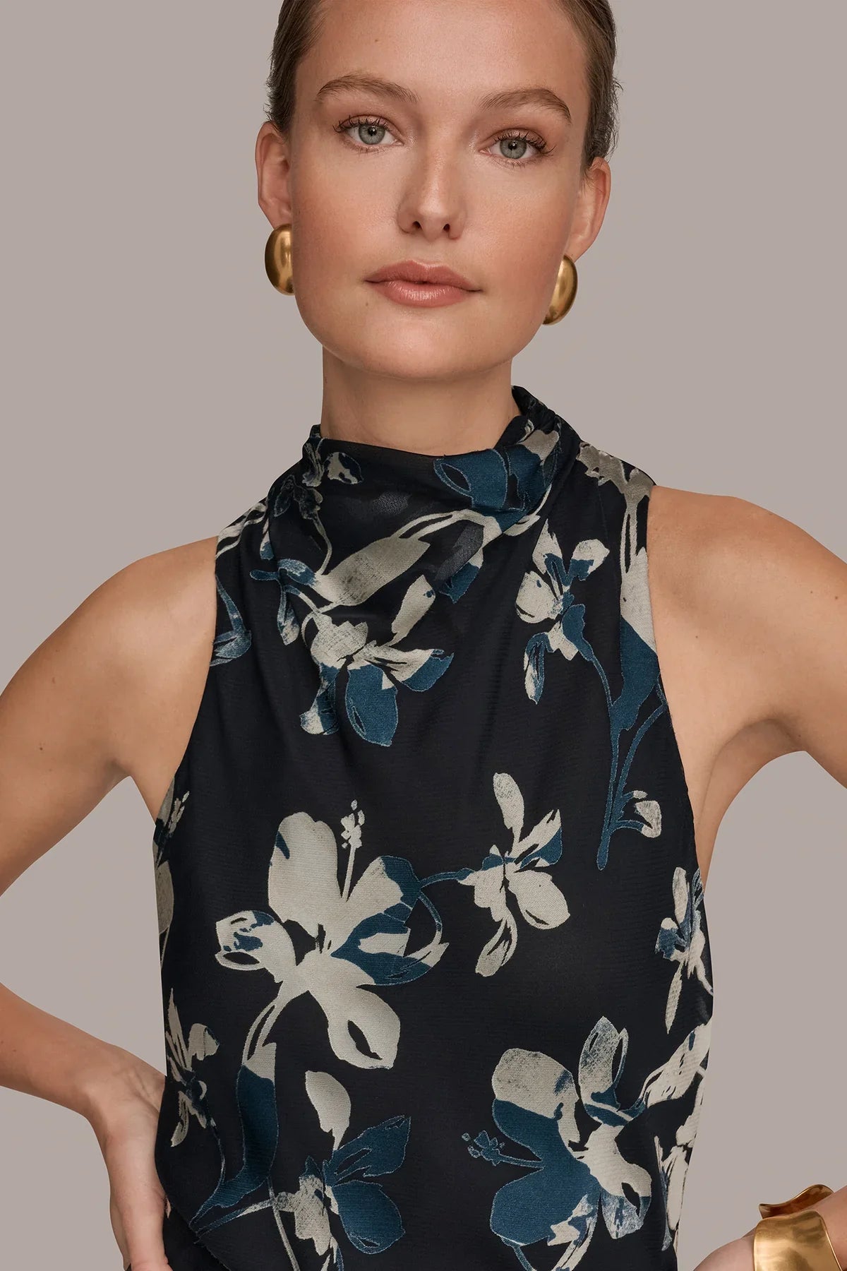 Women Floral Burnout Mock Neck Midi Dress Asymmetric Hem - Image 13