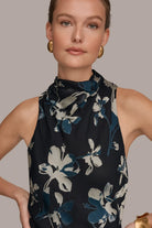 Women Floral Burnout Mock Neck Midi Dress Asymmetric Hem - Image 13