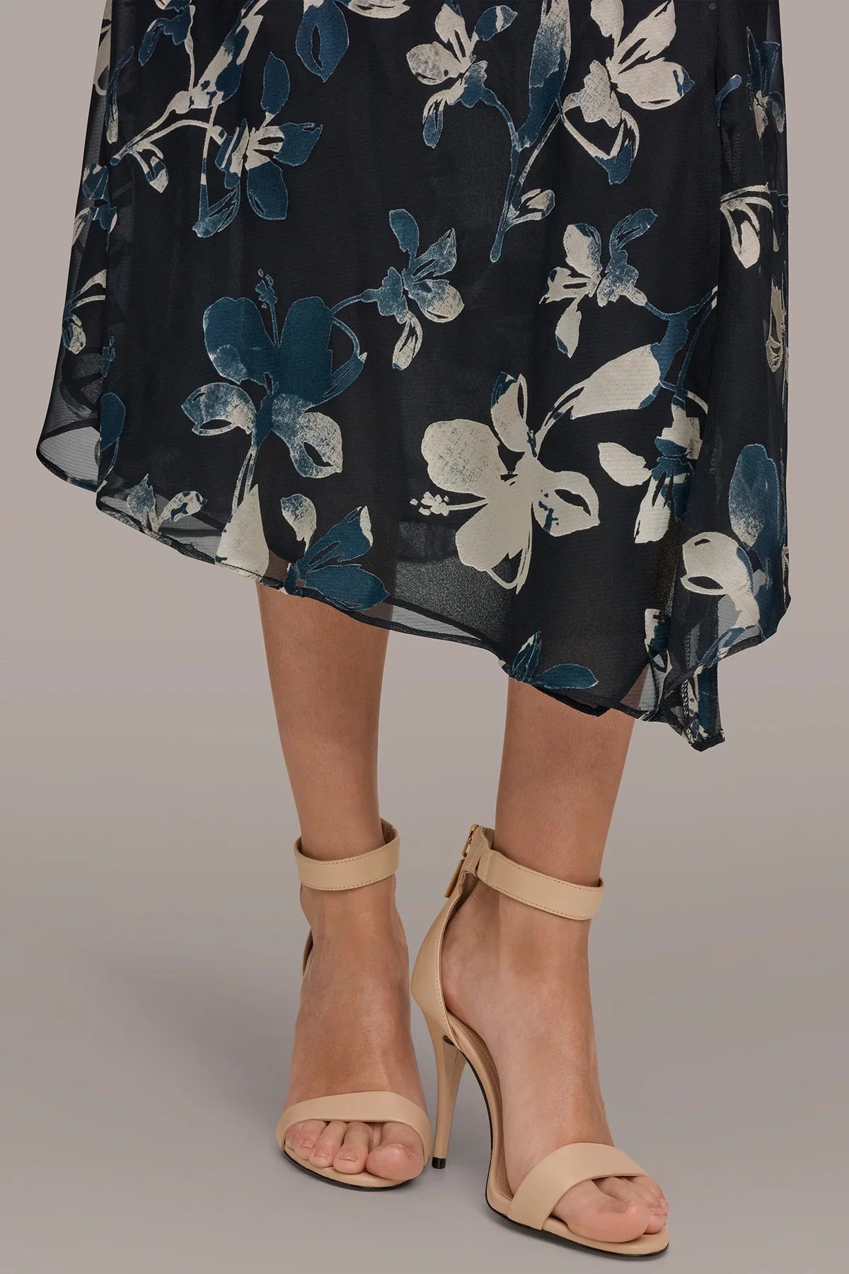 Women Floral Burnout Mock Neck Midi Dress Asymmetric Hem - Image 14