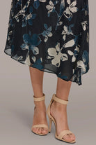 Women Floral Burnout Mock Neck Midi Dress Asymmetric Hem - Image 14