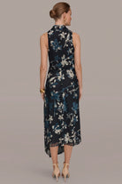 Women Floral Burnout Mock Neck Midi Dress Asymmetric Hem - Image 10