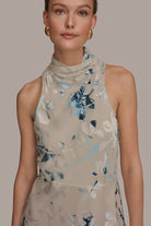 Women Floral Burnout Mock Neck Midi Dress Asymmetric Hem - Image 6
