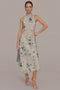 Women Floral Burnout Mock Neck Midi Dress Asymmetric Hem