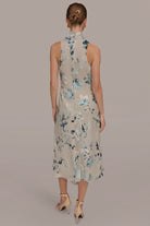 Women Floral Burnout Mock Neck Midi Dress Asymmetric Hem - Image 2
