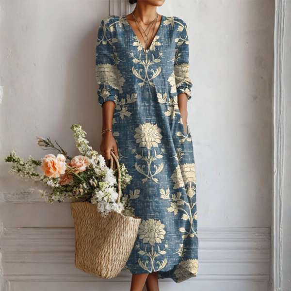 Women Midi Linen Dress Vintage Inspired